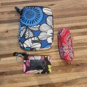 3 PC Very Bradley Bags & Accessories; Eyeglass & Neoprene Tablet Case, Wristlet
